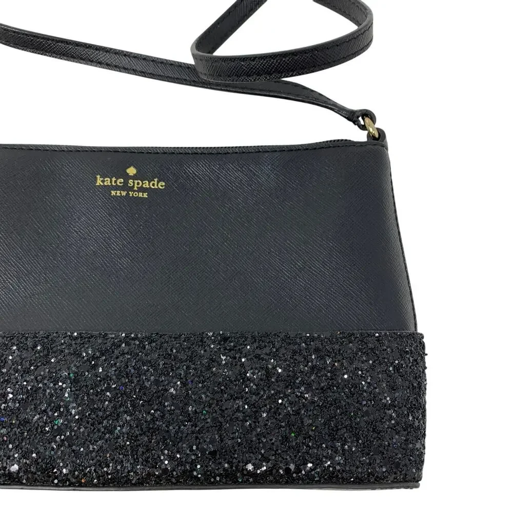 Kate Spade Greta Crossbody Flash Glitter Bag Black Saffiano Leather